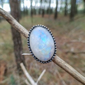 Sterling Silver Ring with Large Oval Moonstone Cabochon image 7