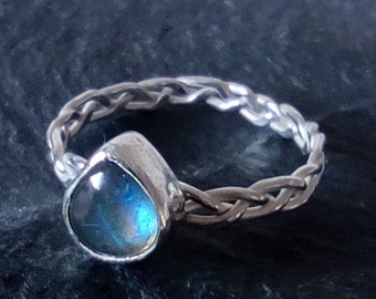 Labradorite braided 925 silver ring