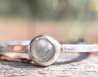 Rainbow Moonstone solitaire thin engagement ring