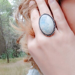 Sterling Silver Ring with Large Oval Moonstone Cabochon image 5