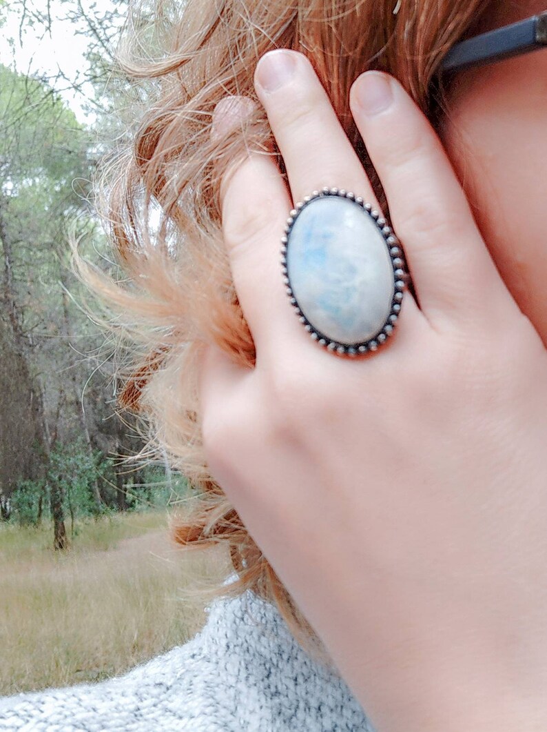 Sterling Silver Ring with Large Oval Moonstone Cabochon image 5