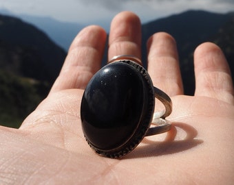 Statement Black Onyx Ring in Sterling Silver - Unique Modern Design