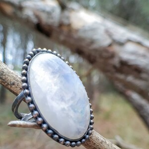 Sterling Silver Ring with Large Oval Moonstone Cabochon image 6