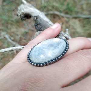 Sterling Silver Ring with Large Oval Moonstone Cabochon image 4