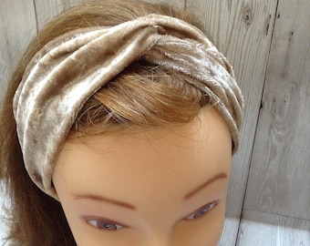 Champagne gold velvet twisty turban 1940s forties vintage style headband rockabilly land  girl reeactment head band earwarmer, yoga spa band