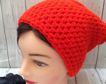 Red crochet chunky slouch beanie, handmade winter warmer ski hat, vegan chemo hair loss alopecia head cover
