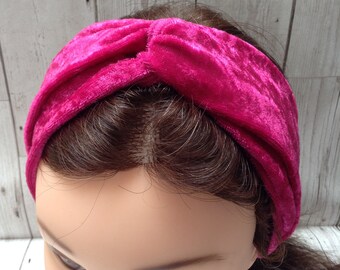 Cerise velvet twisty turban 1940s forties vintage retro style headband, rockabilly land girl reenactment head band earwarmer, yoga spa band