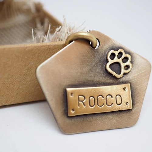 Dog Id Tag Personalized Dog Name Plate Handmade Pet Id Tag Etsy