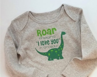 Baby Dinosaur Body Suit, Long Sleeve 18 month Baby Top, Dino Roar Baby Tee, Gender Neutral, Baby Shower Gift, Everyday Baby Clothing