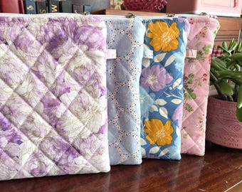 Quilted Kindle Sleeve with Zipper: E-Reader Pouch, Book Lover Gift