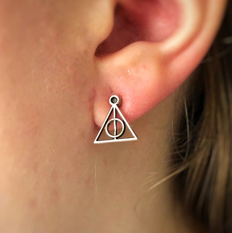 Clip on earrings non pierced Mens stud earring hogwarts gift Costume jewelry Harry potter deathly hallows magnetic stud earrings