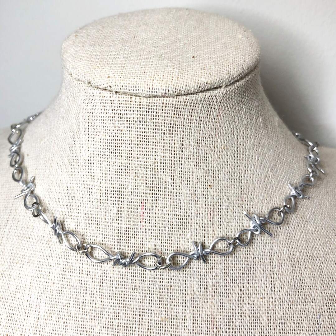 Silver Barbed Wire Necklace Choker Barbed Wire Ring Set Etsy