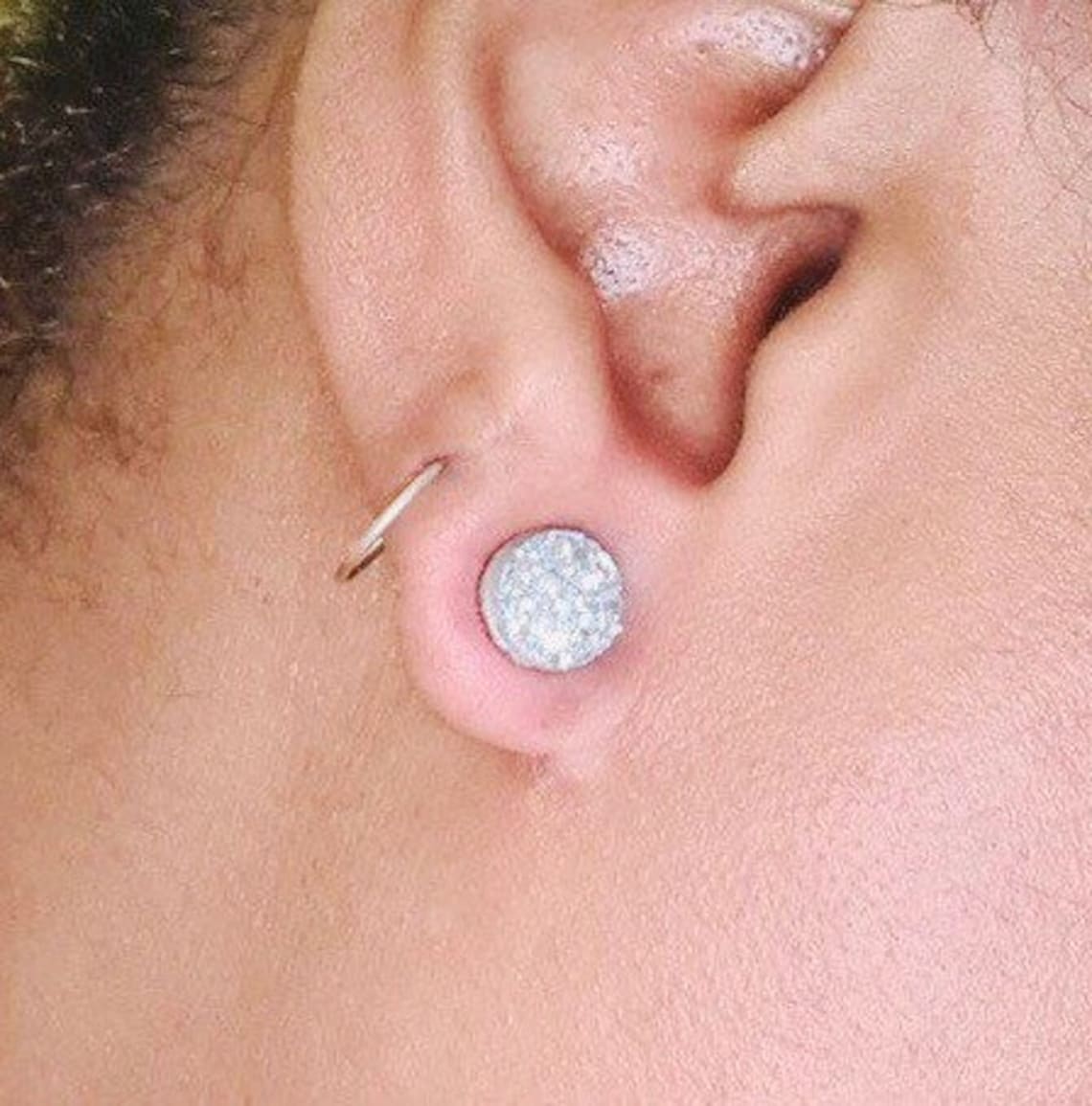 Keloid earrings CZ crystal druzy Gray Silver Etsy