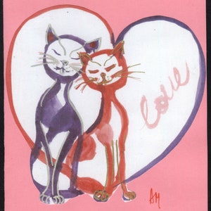 Handgemaltes Liebes-Thema, Valentinstag, Katzen, Love-Story-Katzen, Katzen mit Herz, Glitter, Geschenk für Sie / Ihn
