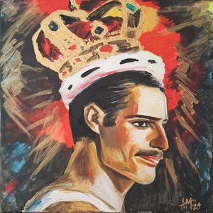 Freddie Portrait Print Wall Art, Music legend, Celebrity portrait, Pop and Rock star, Original painting instant digital wall art for print