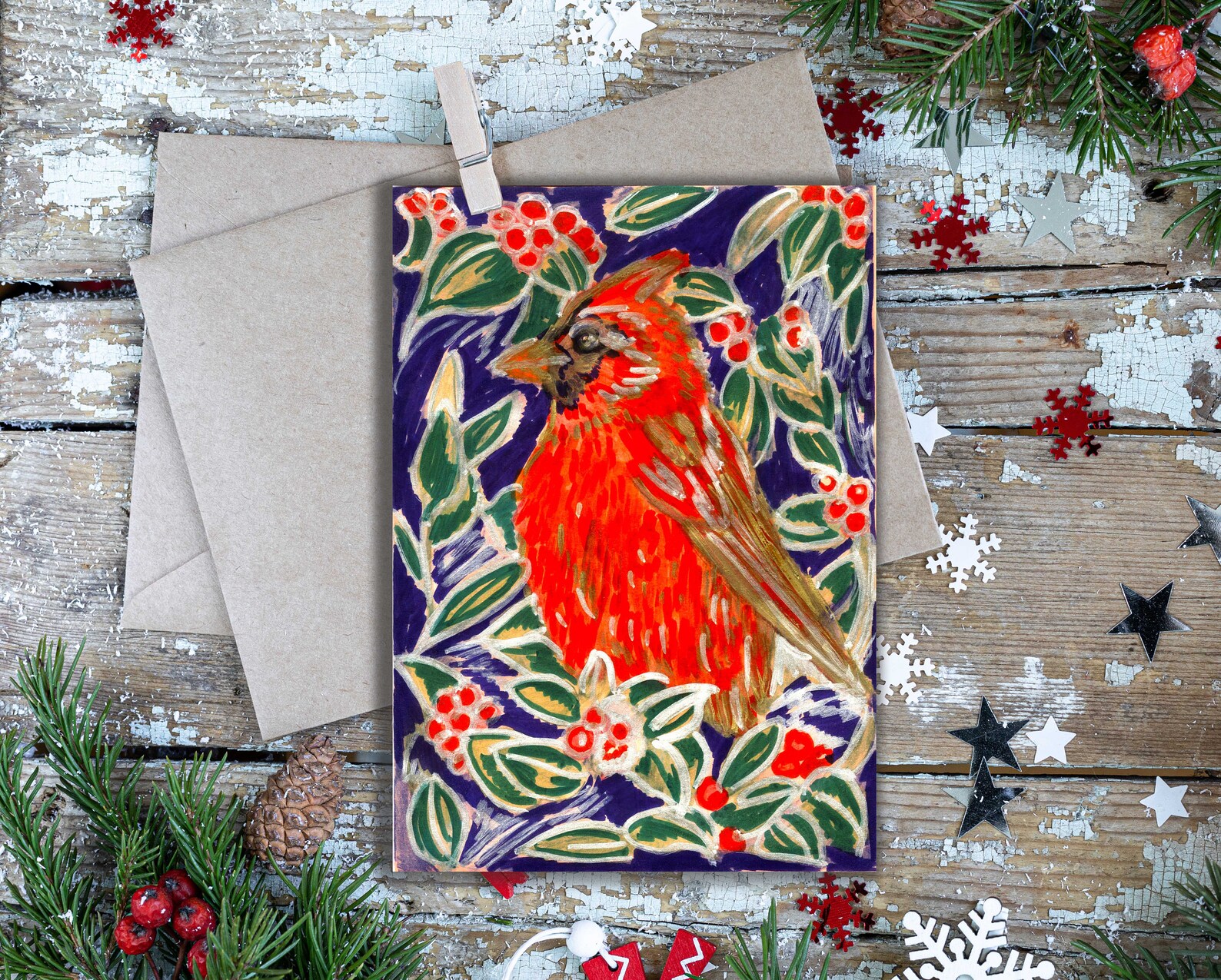 Hand Painted Xmas/Christmas greeting card Painted Christmas | Etsy