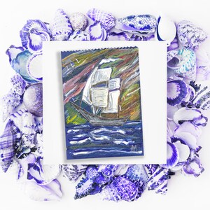 Handgeschilderd zee-/schipthema, zeezomerstemmingskaart, wenskaart