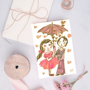 Tema d'amore dipinto a mano, San Valentino, Ragazza e ragazzo di San Valentino, biglietto d'amore