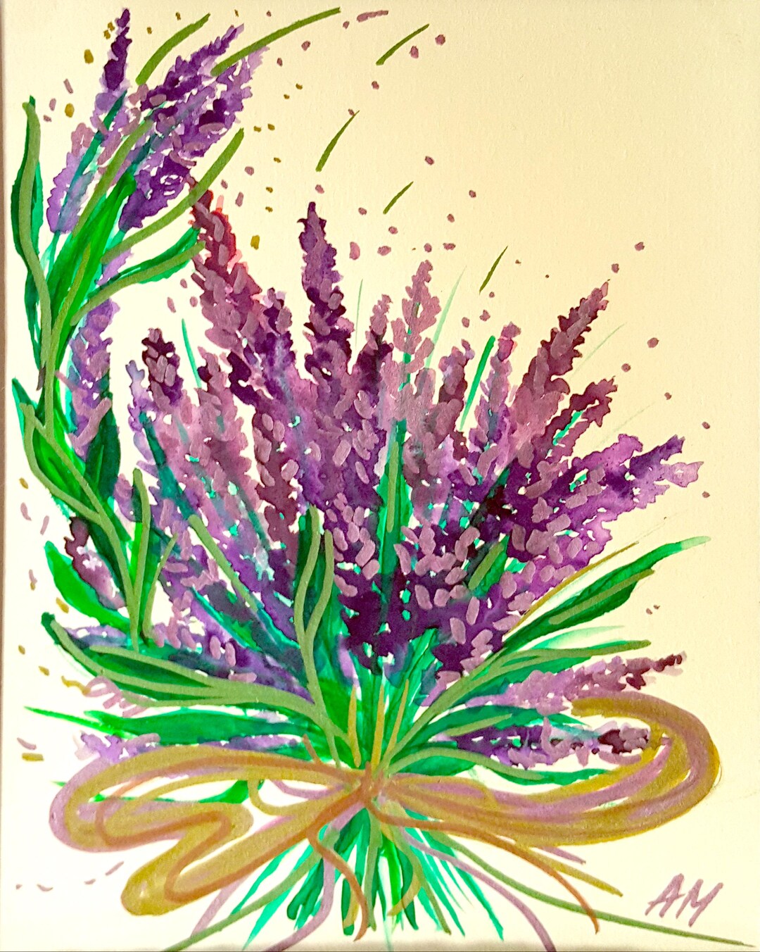 Hand Painted Watercolor Lavender Card: Floral A5 Greeting Card - Etsy