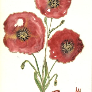 Red Poppies Gift Card (Hand Painted) Gift for her, Woman's day gift