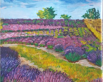 Lavender Field Canvas Art: Modern Purple Landscape Painting