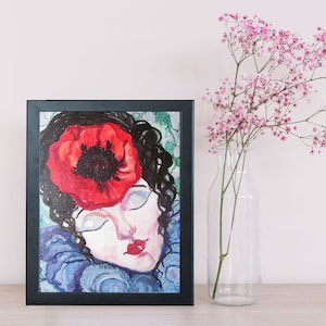 Lady Poppy Art Print: origineel schilderij wanddecoratie (digitale download)