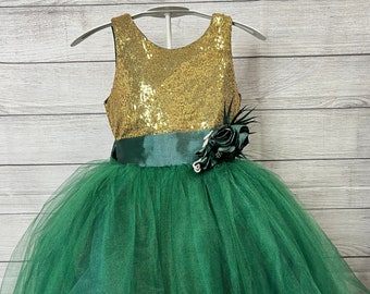 SPECIAL ready to ship *Emerald green dress / sequin top/ flower girl dress/ holiday dress ready to ship