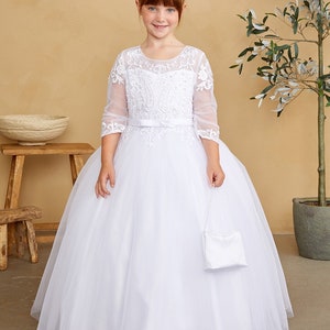 First communion dress / baptism dress / white dress for girls / ivory dress for girls/ holy communion dress image 1