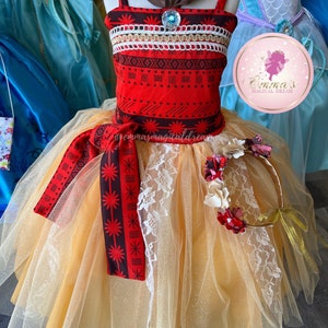 Moana Princess girl includes flower crown/ Removable pin bow / Island princess dress/ princess girl dress