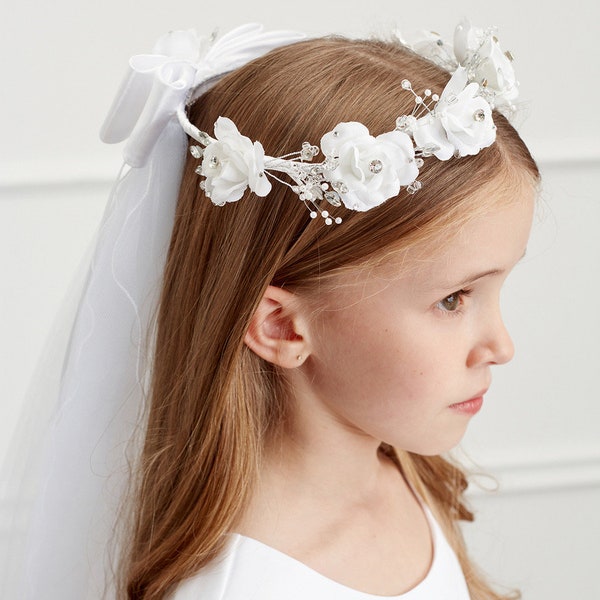 Voile de communion avec couronne de fleurs