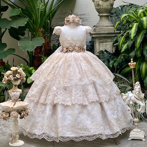 Vestido blanco para niña de la Primera Comunión con flores para niña USA  2-20