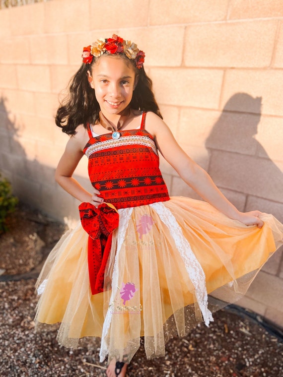 Moana Princess girl includes flower crown Removable pin bow Island princess dress princess girl dress
