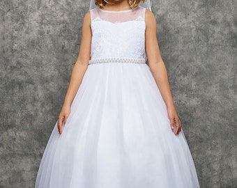 Holy communion / Venetian Lace Illusion Dress plus size available