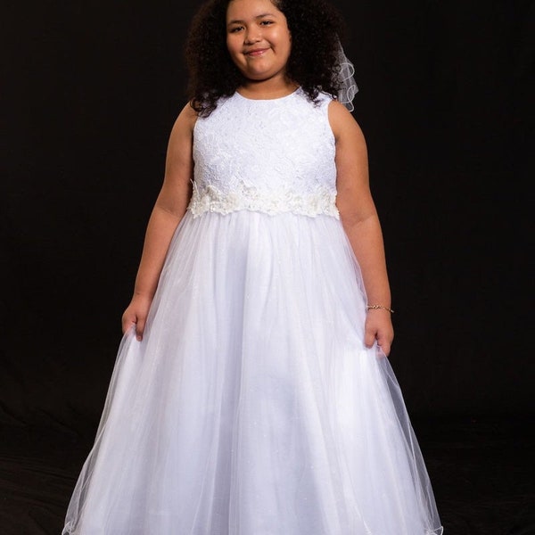 Lace Glitter Tulle *plus size  elegant flower girl / first communion dress