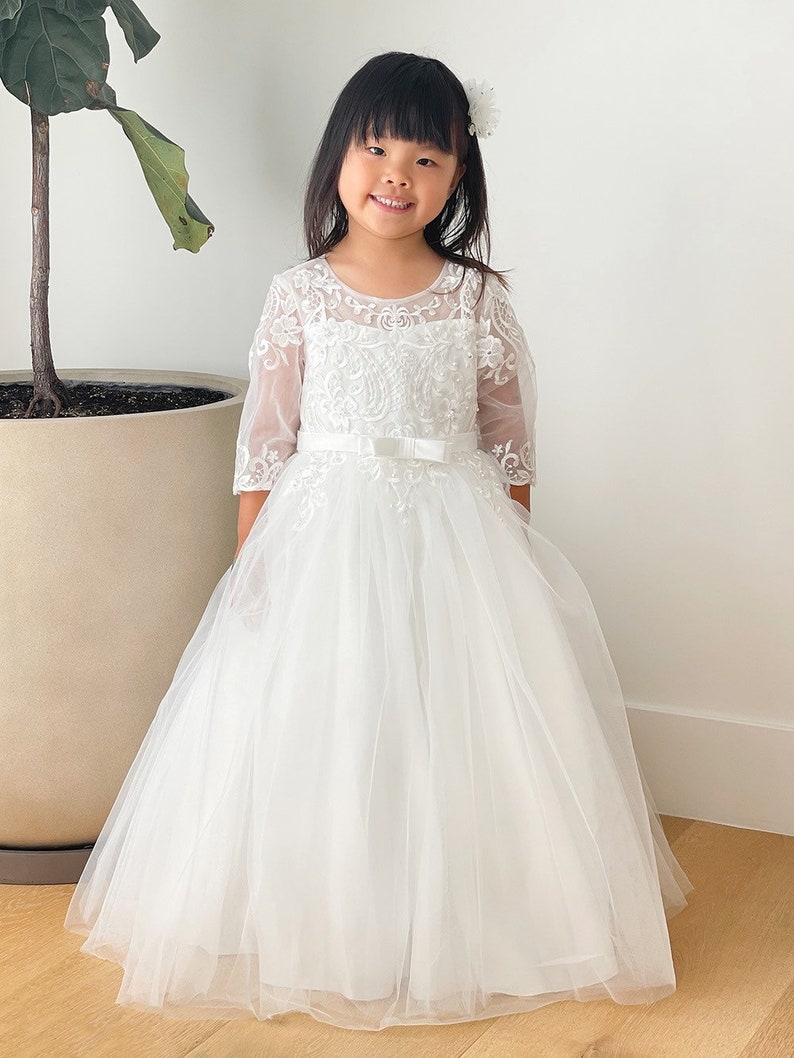 First communion dress / baptism dress / white dress for girls / ivory dress for girls/ holy communion dress image 3