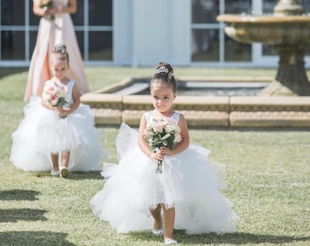 Hi low flower girl dress / ruffled hi low tulle dress