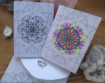 Lotus Flower of Life, Mandala Blessing Card, Spiritual Art, Flower of Life Inspired, One-of-a-kind Colorful Art Card