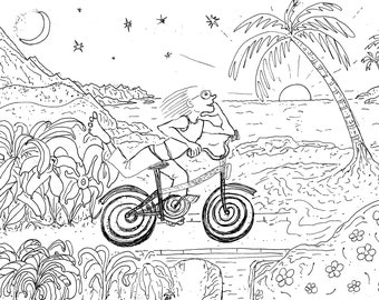 Trippy Bicycle Day, 8 Printable Coloring Pages, Psychedelic Art, Colorful Illustration