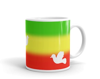 Free Little Birds Mug, Printed Ceramic Cup, Rastafari Gift Idea, Bob Marley Song Inspired