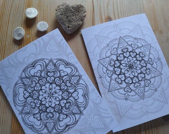 Printable Blessing Cards, Love Mandalas, DIY Card and Envelope Making, Mandala Coloring, Spiritual Art Prints