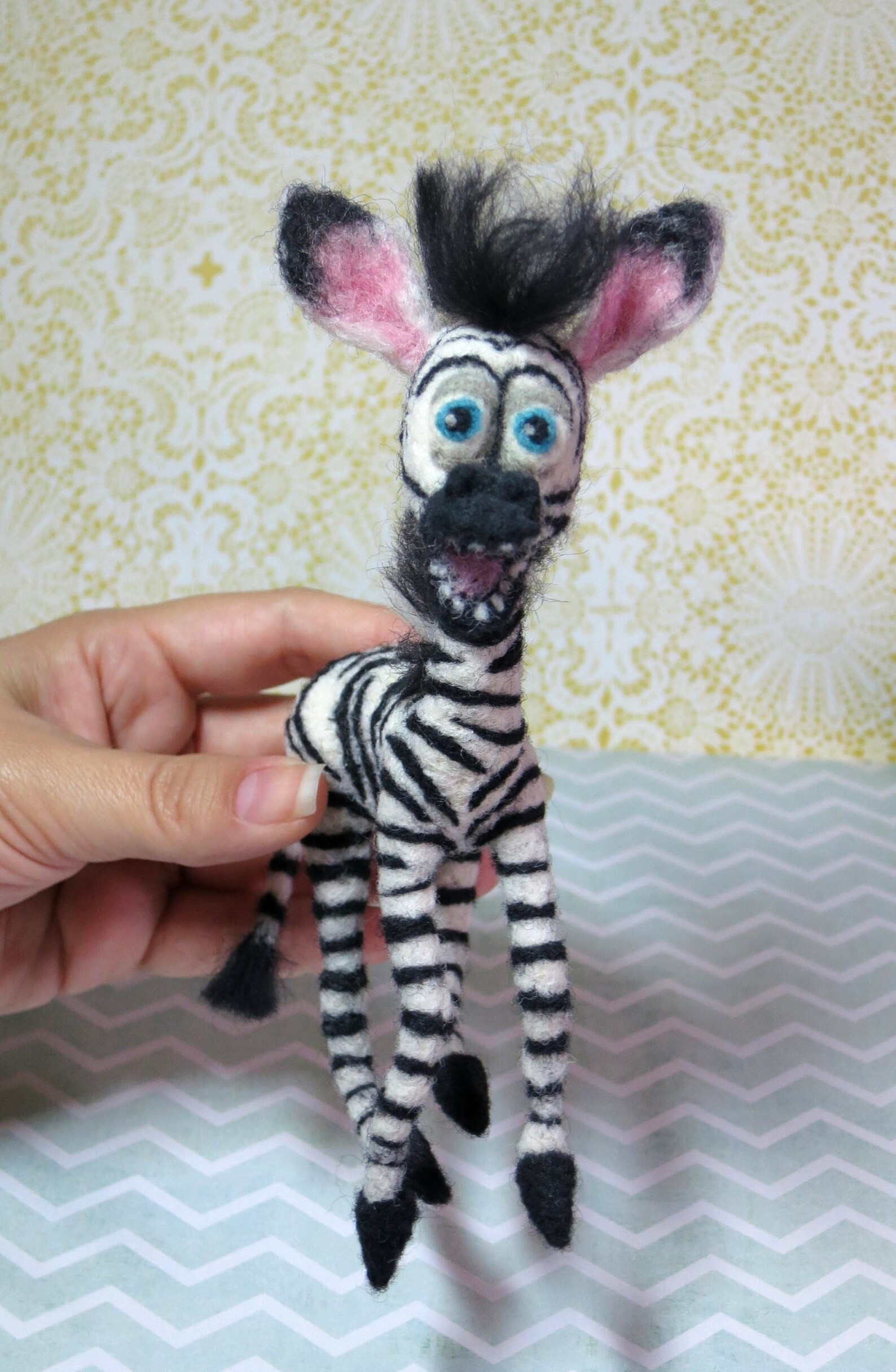 Young zebra Marty OOAK needle felted wool art toy stripped Etsy