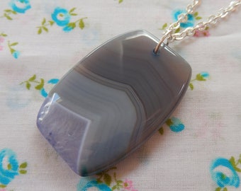 Rectangle Layered Grey Gemstone Silver Plated Pendant Necklace