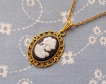 Petite Detailed Gold Plated Cameo Pendant Necklace