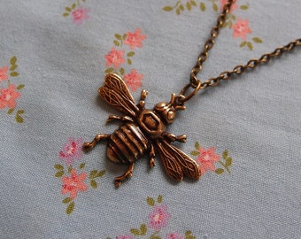 Antique Plated Bee Charm Pendant Necklace