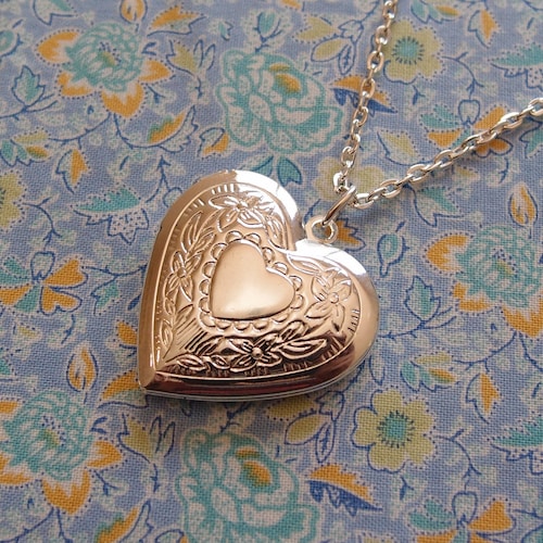 Locket Heart Ribbon Necklace Etsy