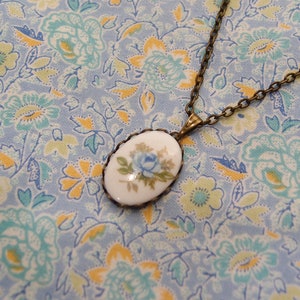 Vintage Yellow or Blue Rose Cameo Pendant Necklace