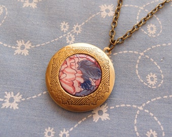 Pendentif Médaillon Reliquaire Vintage En Laiton - Avec Fleurs Séchées à L'intérieur, Occasion