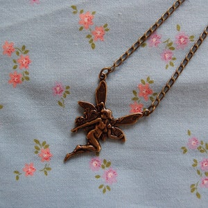 Antique Brass Small Winged Fairy Pendant Necklace