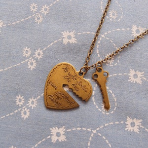 Antique Brass Unlock My Heart and Key Pendant Necklace image 1