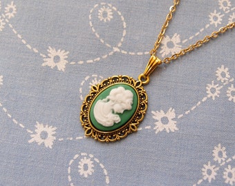 Petite Detailed Gold Plated Cameo Pendant Necklace